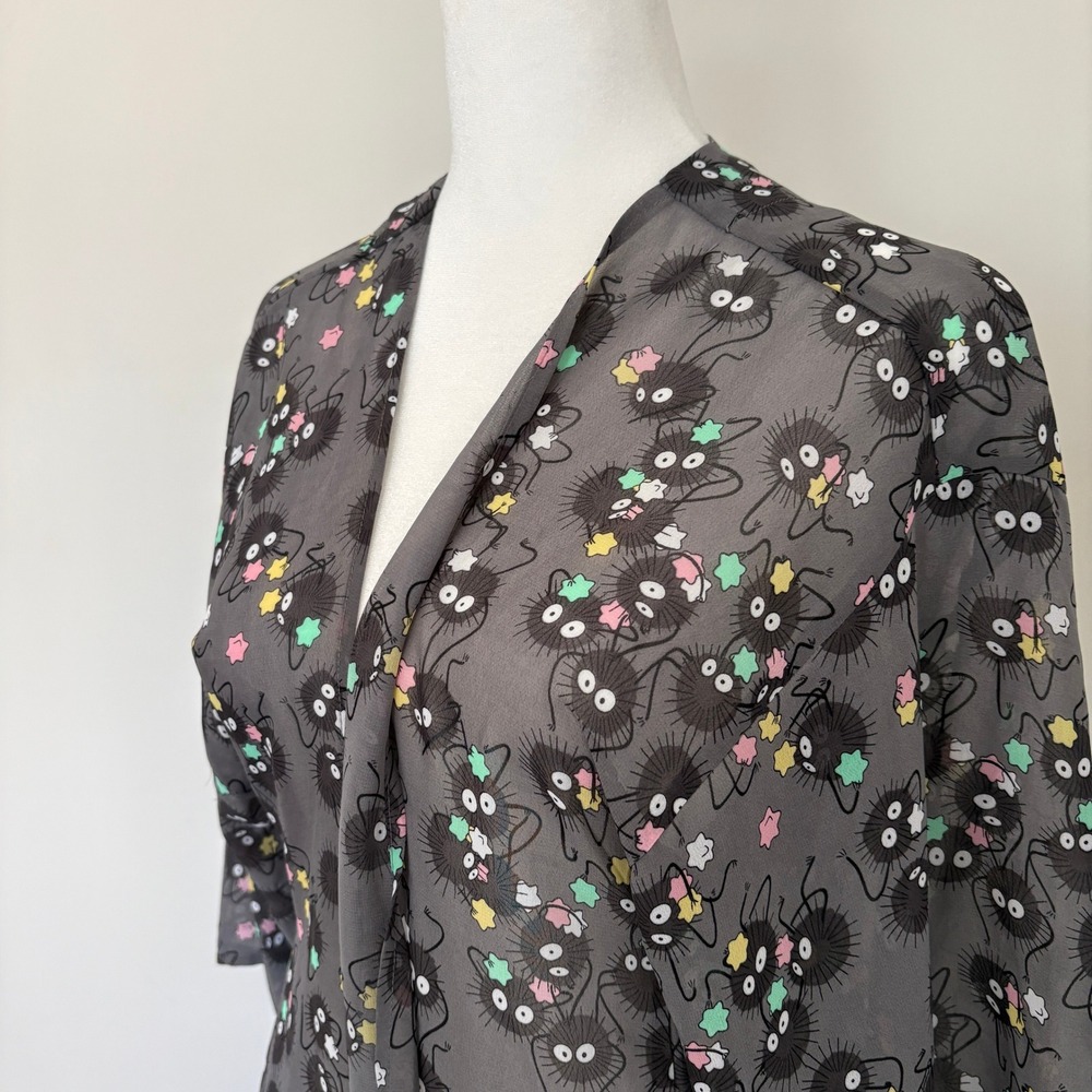 Studio Ghibli Soot Sprite Kimono Sheer Lightweight Black Fringe - Picture 3 of 15